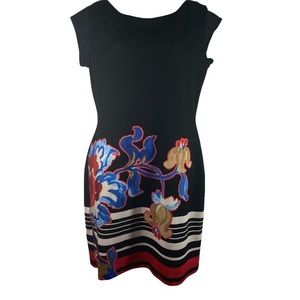 Desigual Dress Black Floral Print Low‎ Back Short Sleeve Stretchy Size XL